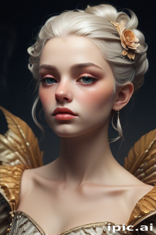 Elegant Portrait of a Young Woman with Golden Details and Soft Expressions