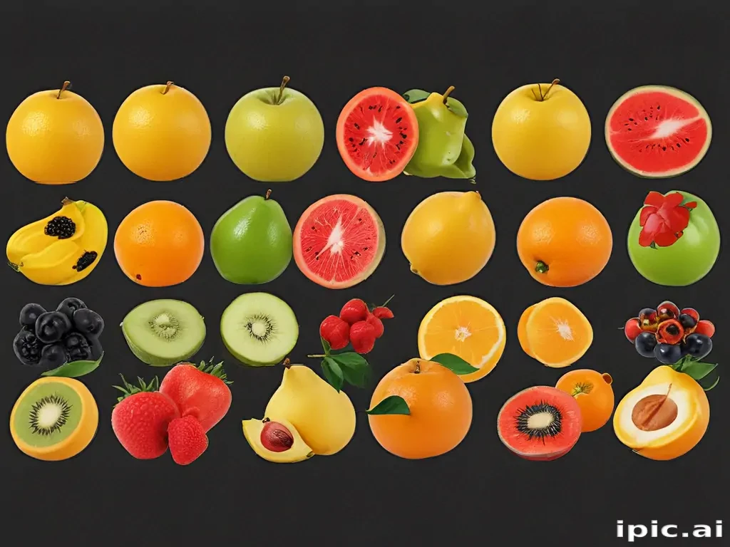 A Colorful Arrangement of Various Fresh Fruits on a Dark Background.