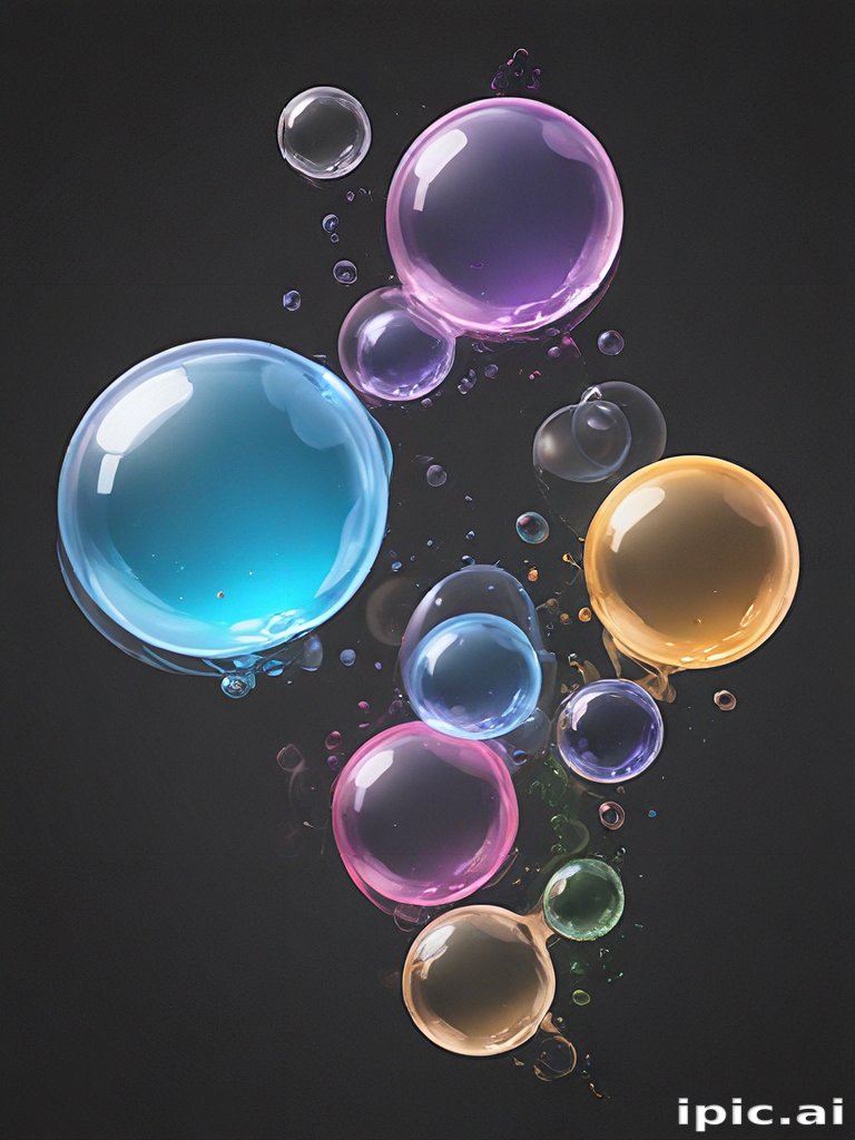 Colorful and Shimmering Soap Bubbles Floating Against a Dark Background.