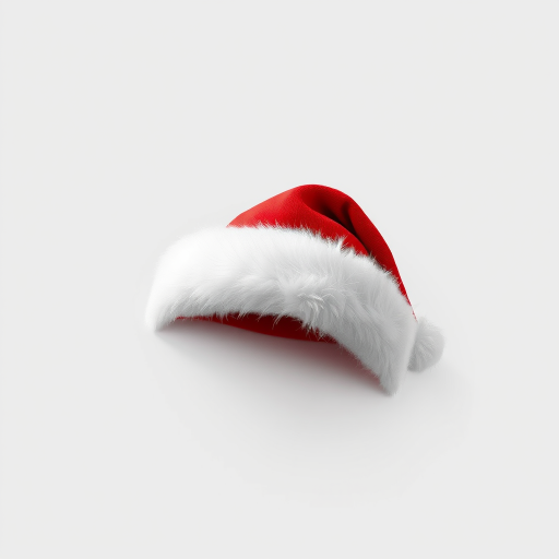 Create a high-resolution digital illustration of a Santa hat against a plain background, using a Canon EOS R5 with a 50mm f/1.8 lens, aperture set to f/4, ISO 100, and a soft focus effect for a dreamy look.