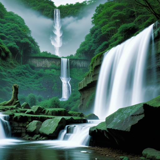 A Majestic Scene of Cascading Waterfalls Surrounded by Lush Greenery ...