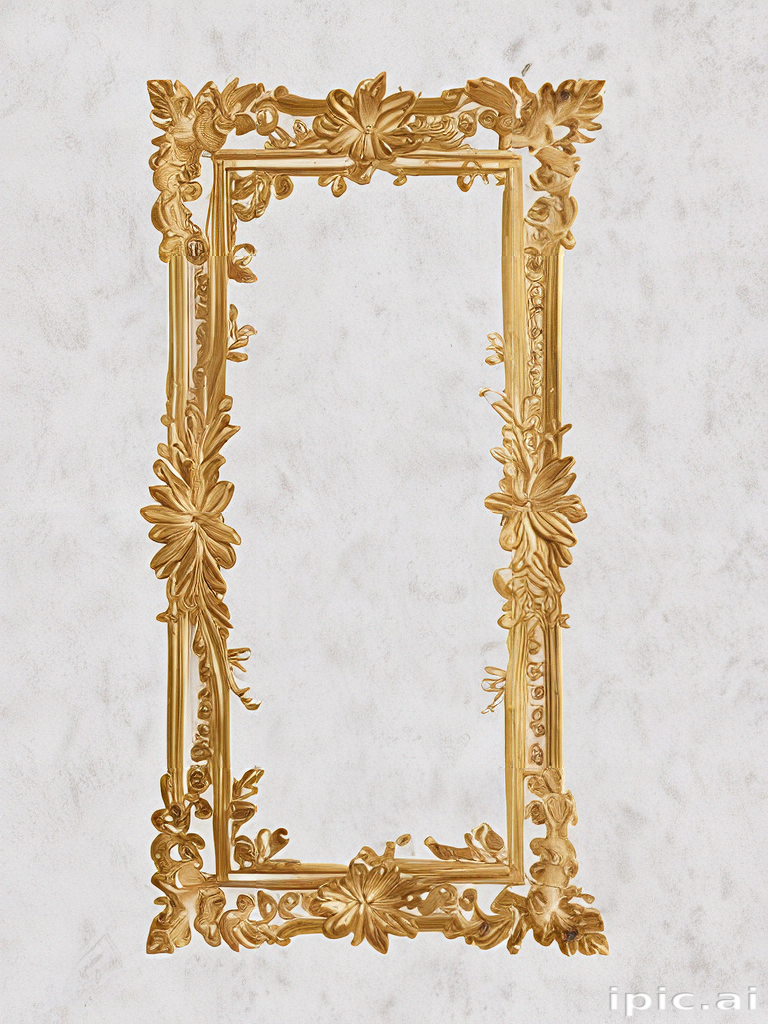 Intricately Designed Golden Frame Adorned with Floral Patterns and Details