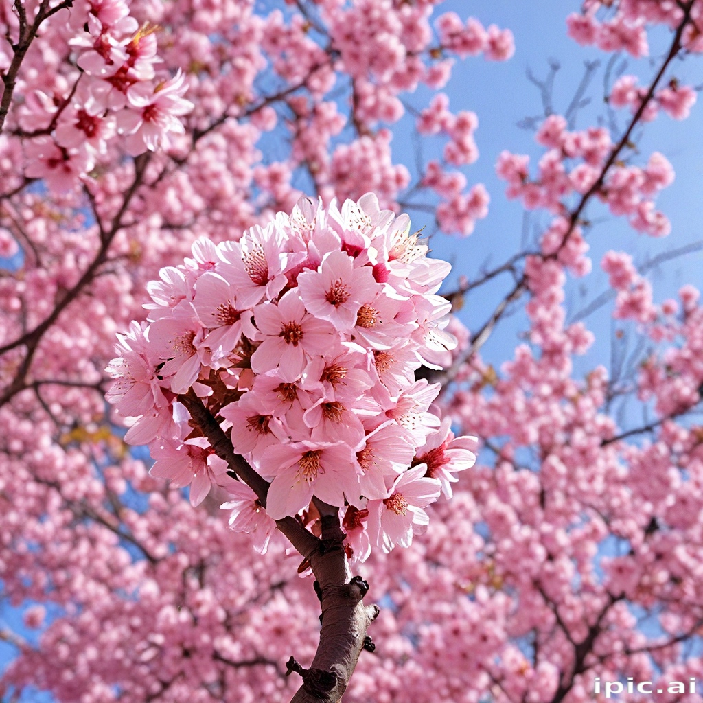 Beautiful Cherry Blossom Tree in Full Bloom Under Clear Blue Sky
