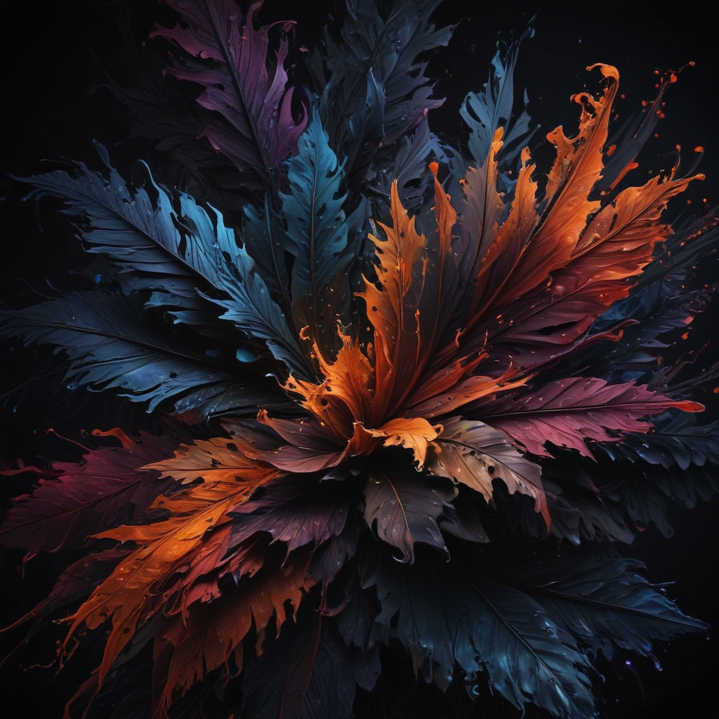 Vibrant Explosion of Colorful Leaves Against a Dark Background
