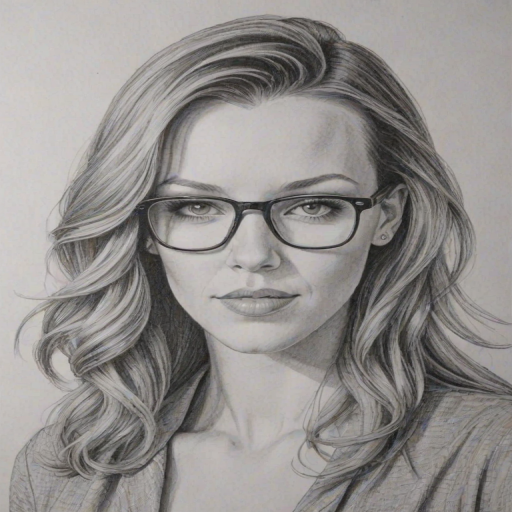 Lovely Katie Cassidy, pencil sketch, portrait of Pleasing woman 1975s in glasses, hair style beatnik, outline, clear lines, fine lines, 8k
