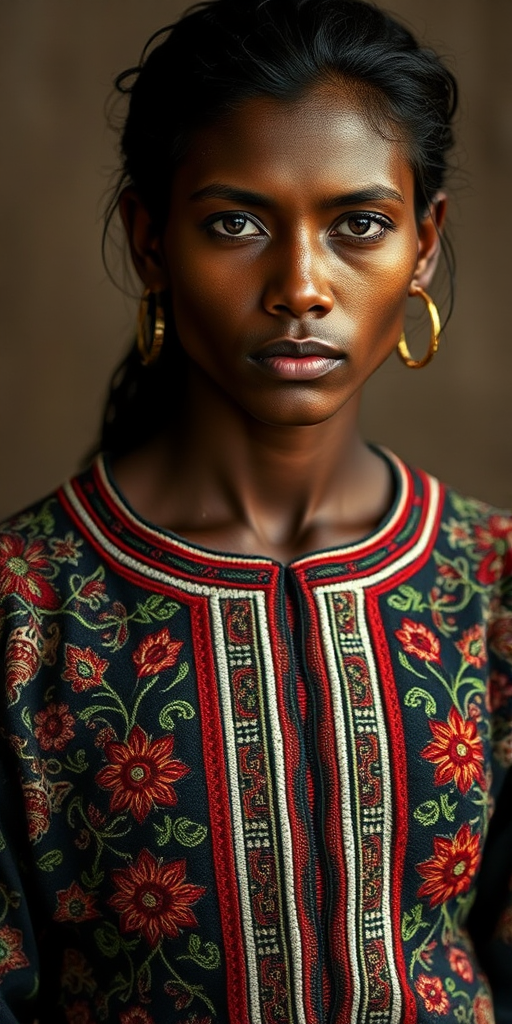 Face, shoulders, chest covered in openwork Tajik embroidery. Raw, unedited image.