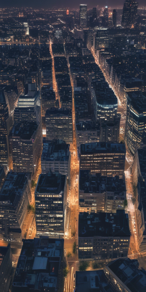 Stunning Aerial View of a Cityscape Illuminated at Night