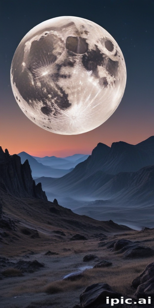 Majestic Full Moon Illuminating a Serene Mountain Landscape at Dusk