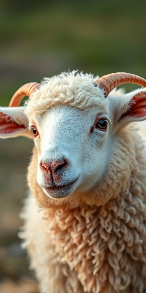 capture a close-up portrait of a fluffy sheep in a natural setting with soft lighting, aperture f/2.8, shutter speed 1/250s, ISO 200, 50mm lens, shallow depth of field, DSLR camera