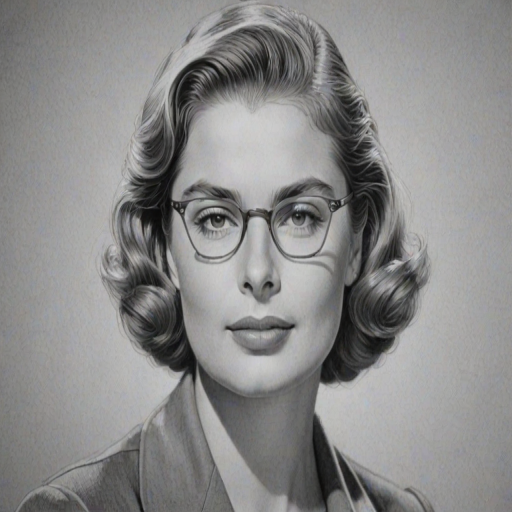 Dazzling Ingrid Bergman, pencil sketch, portrait of Wonderful woman 1943s in glasses, hair style beatnik, outline, clear lines, fine lines, 8k