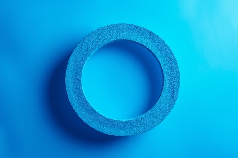 Create a high-resolution abstract image featuring two concentric blue circles with a textured appearance, captured with a DSLR camera using a 50mm lens, ISO 100, aperture f/2.8, and a soft focus background to enhance depth.