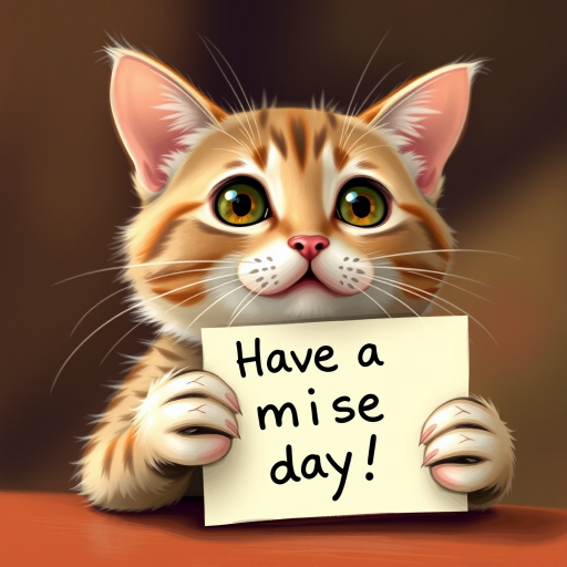 cat holding a note which says "Have a mice day!"