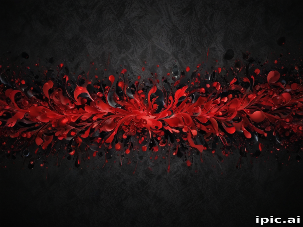 Vibrant Red and Black Abstract Design Featuring Dynamic Swirls and Droplets