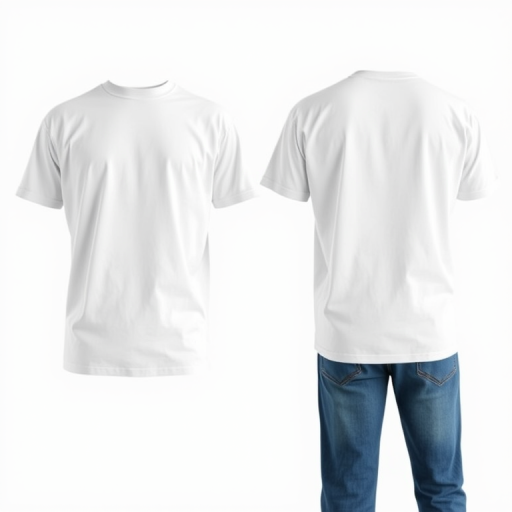 Create a high-resolution graphic of a male T-shirt template showcasing front and back views, set against a clean white background, captured with a 50mm lens at f/8, ISO 100, with natural lighting in a studio setting.
