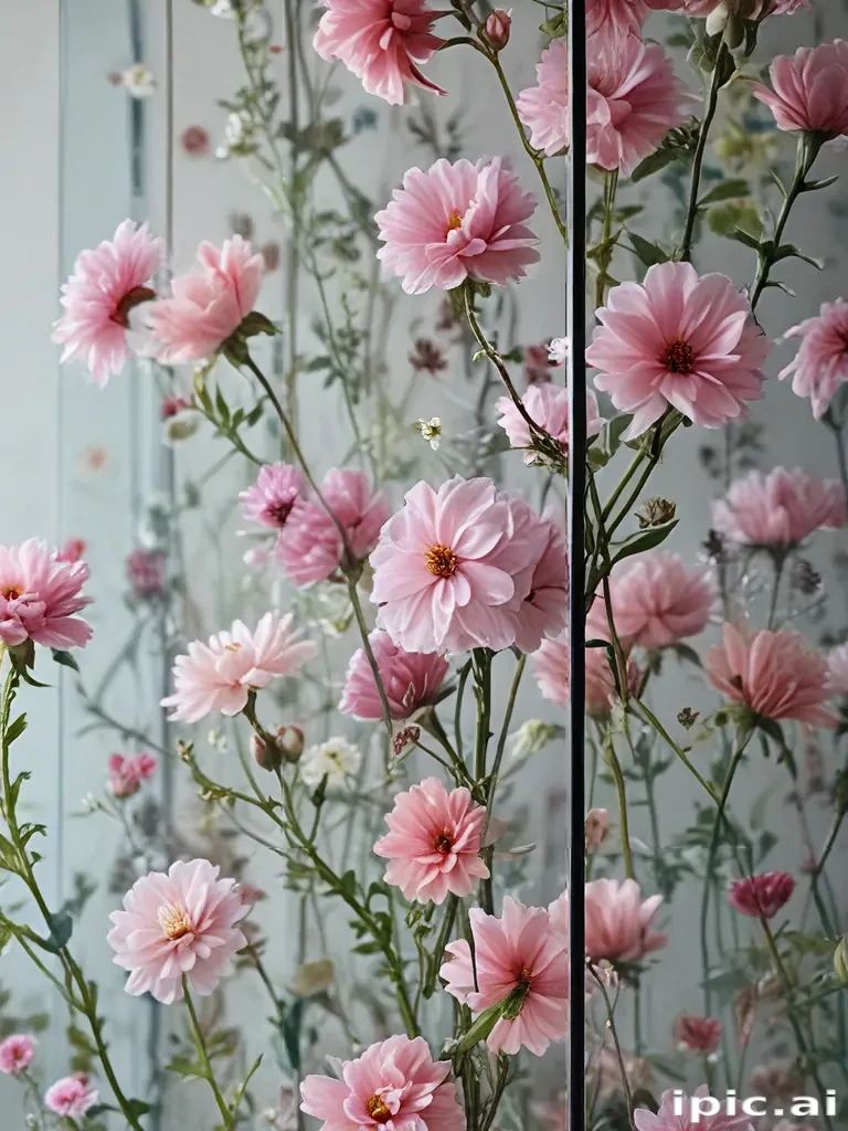 flowers behind glass wallpaper