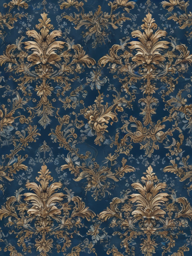 Elegant Floral Damask Pattern with Rich Gold and Deep Blue Tones