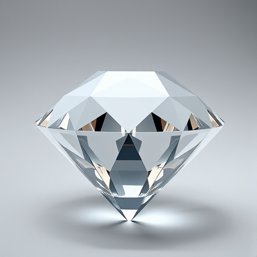 Create a high-resolution image of a 3D diamond shape with clear facets and a polished surface, using a DSLR camera with a 50mm lens, aperture set to f/8, ISO 100, and a softbox lighting setup for even illumination.