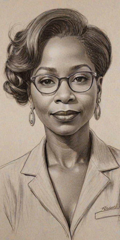 Superb Iyanla Vanzant, pencil sketch, portrait of Gorgeous woman 1925s in glasses, hair style beatnik, outline, clear lines, fine lines, 8k