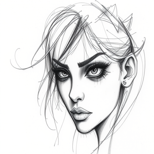 Sketch style tattoo titled "Artistic Vision" featuring loose expressive lines and shading techniques that mimic the look of a pencil sketch bringing an artistic and unfinished quality to the chosen subject matter