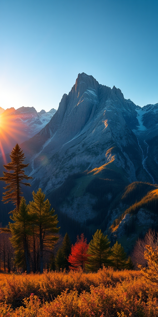 Create a highly detailed image of a serene mountain landscape during sunrise, captured with a Canon EOS R5, 24mm lens, f/8 aperture, ISO 100, 1/125 sec exposure, wide-angle view, vibrant colors, and enhanced clarity.