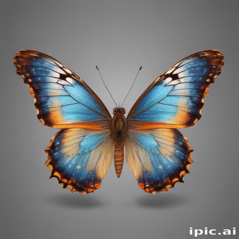 A Stunning Blue Butterfly Displaying Vibrant Colors Against a Neutral ...