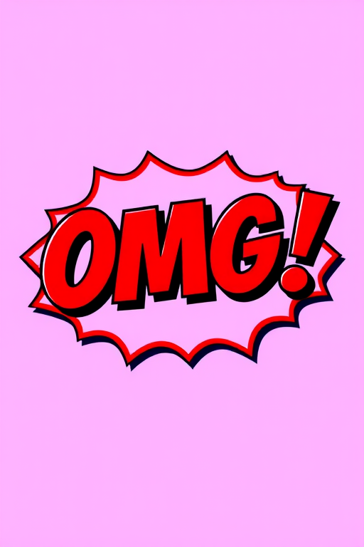 Create a vibrant comic-style speech bubble with the text "OMG!" in bold, exaggerated font, using a soft purple background and a contrasting red outline, shot with a DSLR camera at 50mm focal length, f/1.8 aperture, and ISO 100 for sharp detail and rich colors.