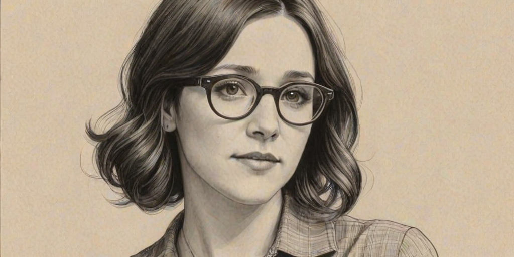 Fascinating Shannon Woodward, pencil sketch, portrait of Splendid woman 1925s in glasses, hair style beatnik, outline, clear lines, fine lines, 8k