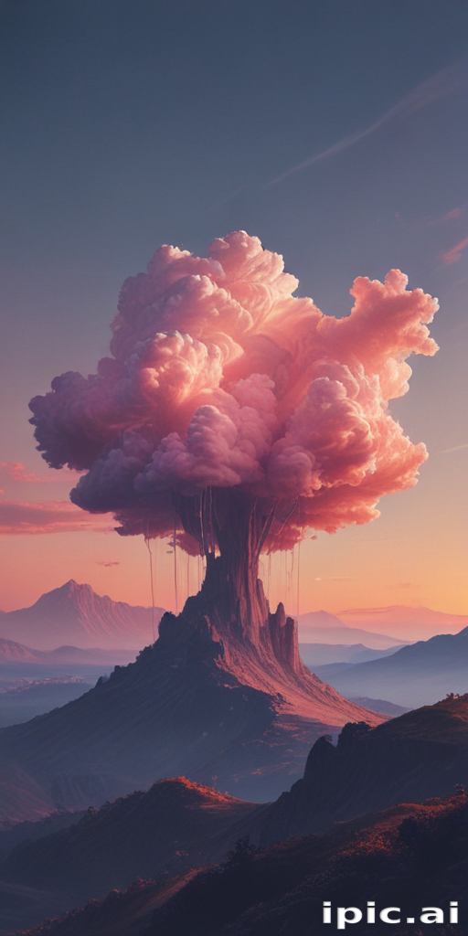 Majestic Mountain Surrounded by Dreamy Pink Clouds and Serene Landscape