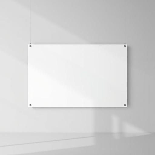 Create a clean and minimalist image of a blank presentation slide on a gray background, with soft shadows for depth, using a DSLR camera with an aperture of f/4, ISO 100, 50mm lens, and a slight angle view to enhance perspective.