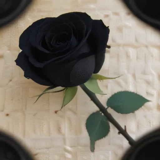 A Striking Black Rose Surrounded by Elegant Green Leaves on Textured ...