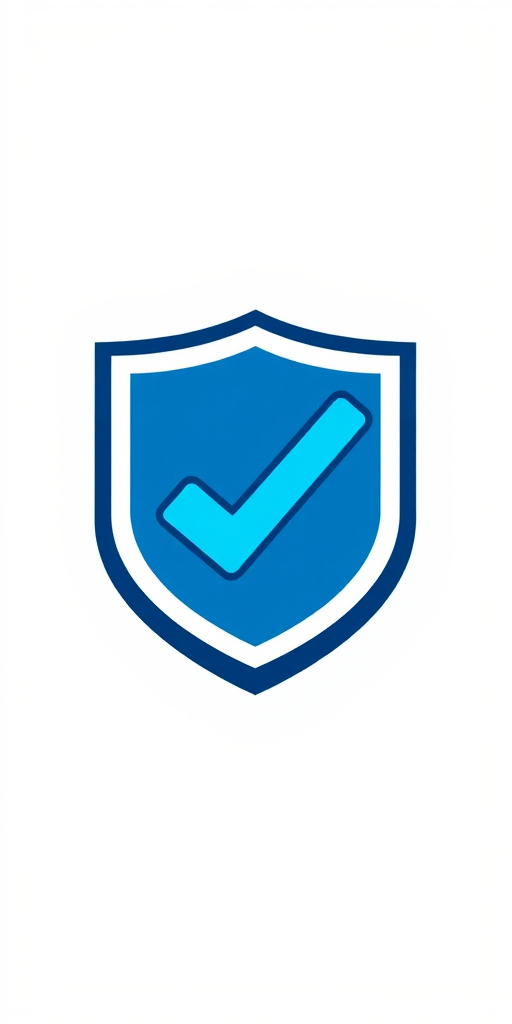 Create a high-resolution vector graphic of a shield logo with a blue checkmark inside, shot with a DSLR camera at f/8 aperture, 1/100s shutter speed, ISO 200, using a clean white background for enhanced contrast and clarity.