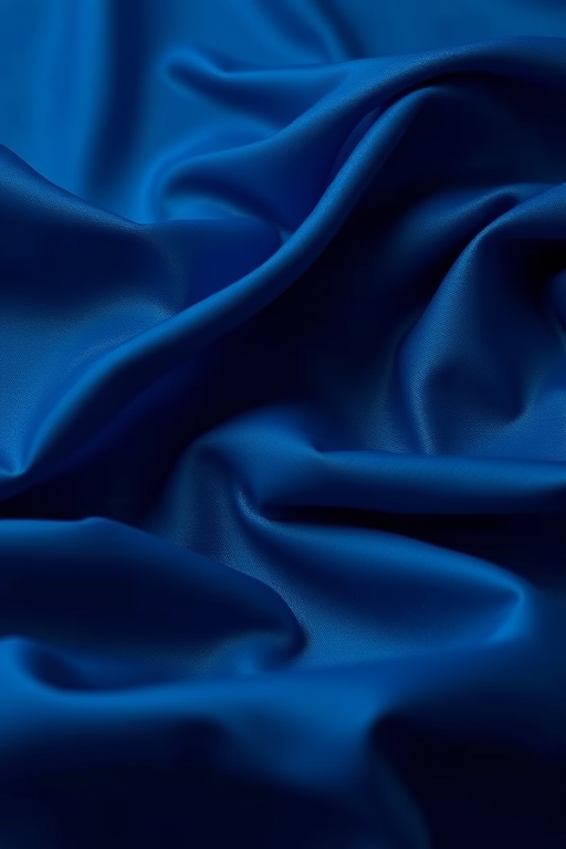 Create an abstract background of softly flowing dark blue fabric with gentle folds, captured with a Canon EOS R5, 50mm lens, aperture f/1.8, shutter speed 1/60s, ISO 200, in a soft focus style.