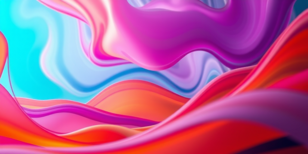 Generate an abstract image with flowing shapes and vibrant colors, using a DSLR camera, with a shutter speed of 1/250s, aperture set to f/4, ISO 100, shot from a low angle perspective, with soft lighting to enhance texture and detail.