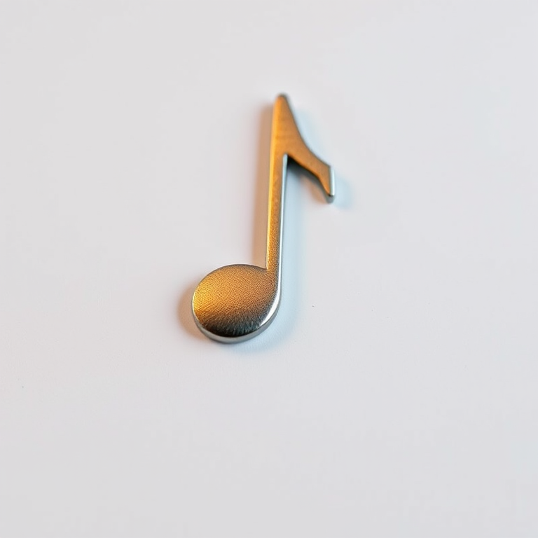 Create a high-resolution image of a musical note on a plain background, using a DSLR camera with a 50mm lens, aperture f/2.8, ISO 100, and a soft focus style to enhance the image quality.