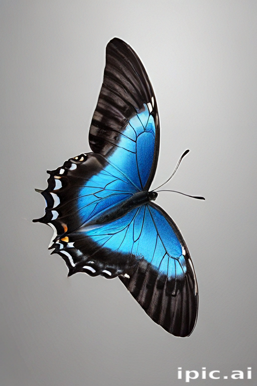 Beautiful Blue Butterfly with Elegant Black Wings Against a Soft Gray ...