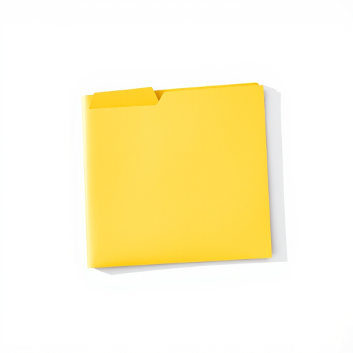 Create an image of a yellow folder on a white background, captured with a DSLR camera, 50mm lens, aperture f/2.8, ISO 100, in natural light, top-down view, with soft shadows for a clean and professional look.