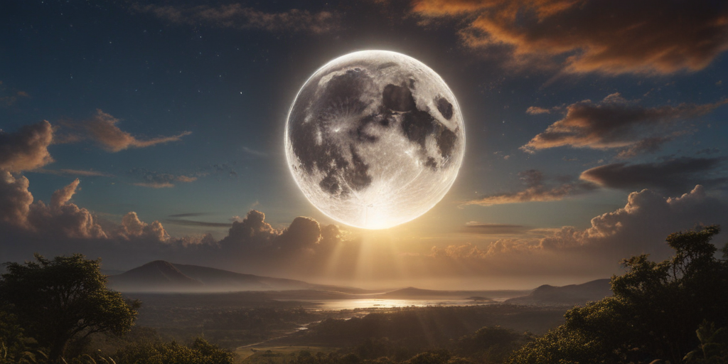 Majestic Full Moon Illuminates a Serene Landscape Under a Starry Sky