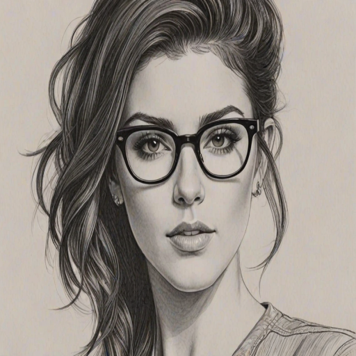 Ravishing Shenae Grimes, pencil sketch, portrait of Sublime woman 1933s in glasses, hair style beatnik, outline, clear lines, fine lines, 8k