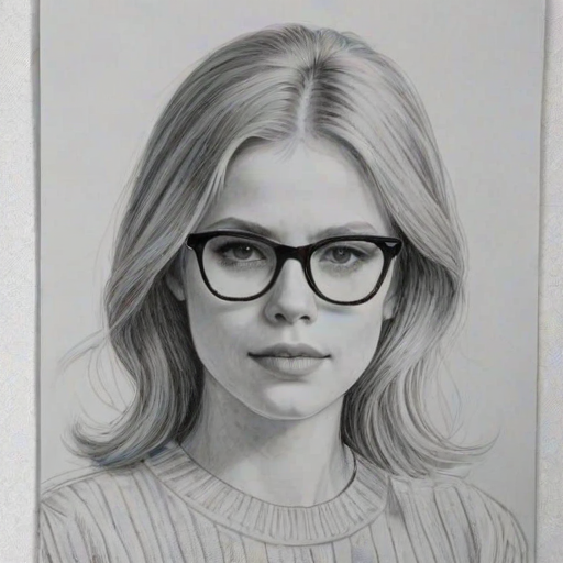 Splendid Erin Moriarty, pencil sketch, portrait of Attractive woman 1961s in glasses, hair style beatnik, outline, clear lines, fine lines, 8k