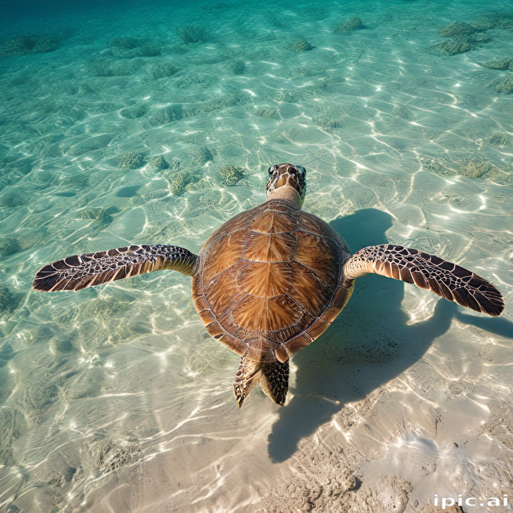 Graceful Sea Turtle Gliding Through Crystal Clear Turquoise Waters of ...