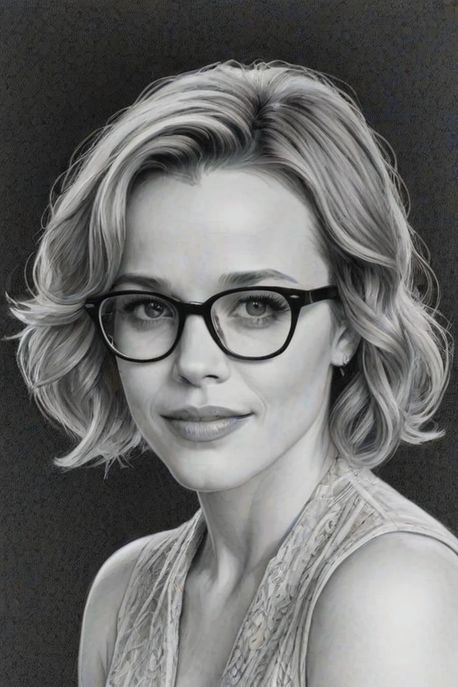 Appealing Rachel McAdams, pencil sketch, portrait of Superb woman 1967s in glasses, hair style beatnik, outline, clear lines, fine lines, 8k
