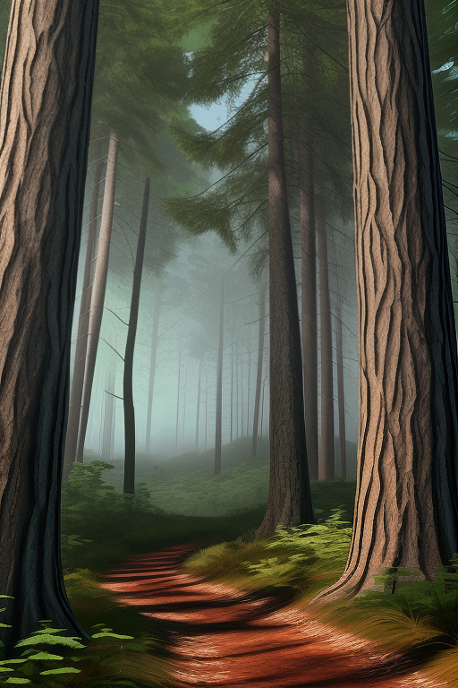 Enchanting Forest Pathway Surrounded by Majestic Trees and Misty ...