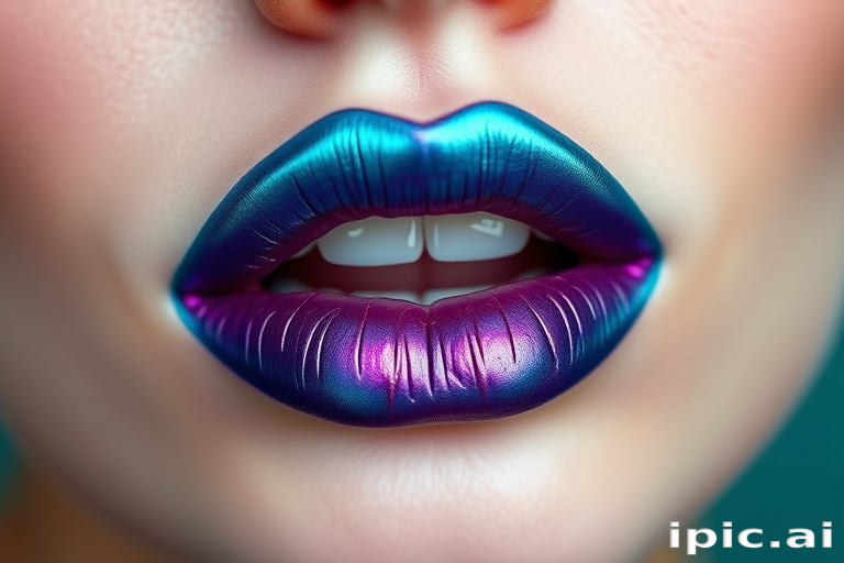 Duochrome teal-to-purple lips, dubbed "Mermaid's Tale," showcase a mesmerizing color-shifting effect and a long-wearing formula