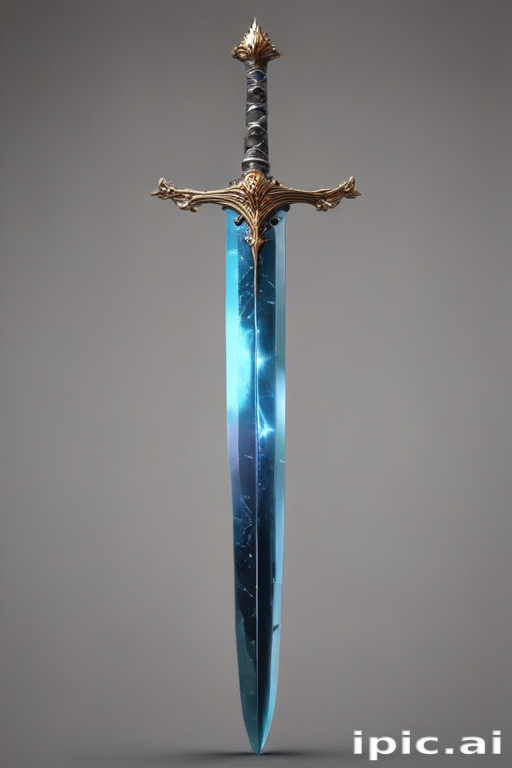 Exquisite Fantasy Sword with a Glimmering Blue Blade and Intricate Gold ...