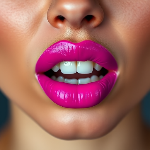 Fierce woman lips showcasing ombre effect from deep purple to bright fuchsia, full face image exuding power and confidence