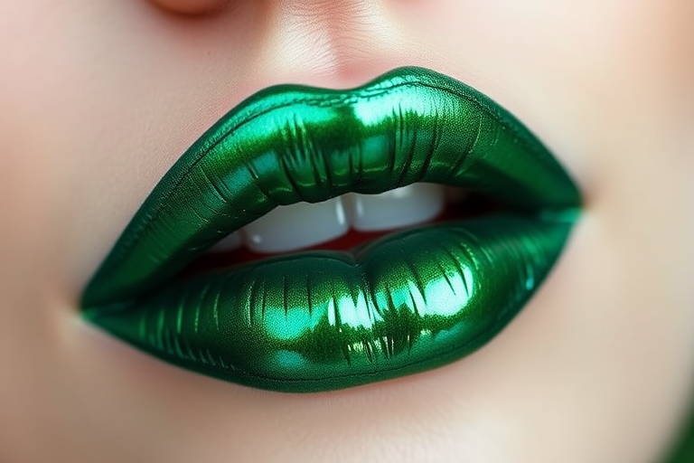 Emerald green metallic lipstick titled "Mermaid's Kiss," featuring a high-shine finish and duochrome shift to teal