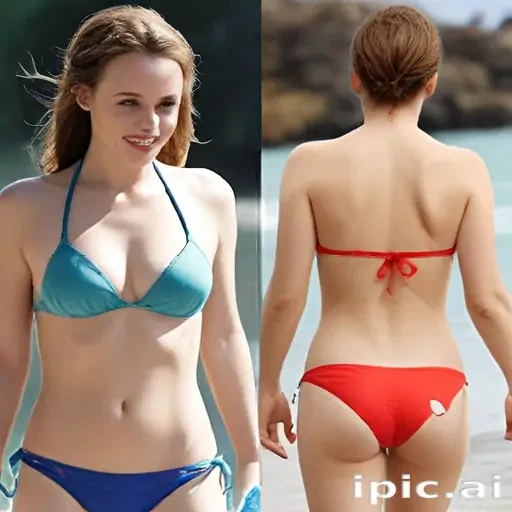 Two Views of a Young Woman Enjoying a Beach Day in Swimsuits