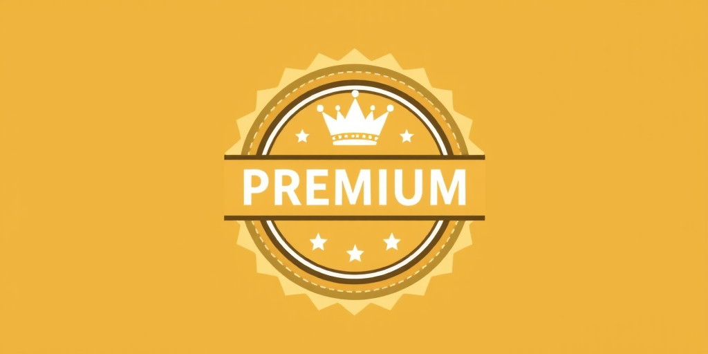 Design a premium quality seal with a crown at the top and the word "PREMIUM" in bold letters, using a clean vector style, shot with a Canon EOS R5 at f/8 for sharp details, 50mm lens for depth, and natural lighting for vibrant colors.