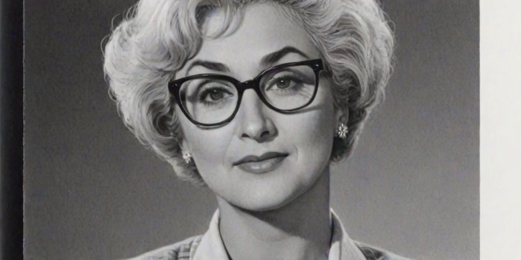 Attractive Bea Arthur, pencil sketch, portrait of Fetching woman 1953s in glasses, hair style beatnik, outline, clear lines, fine lines, 8k