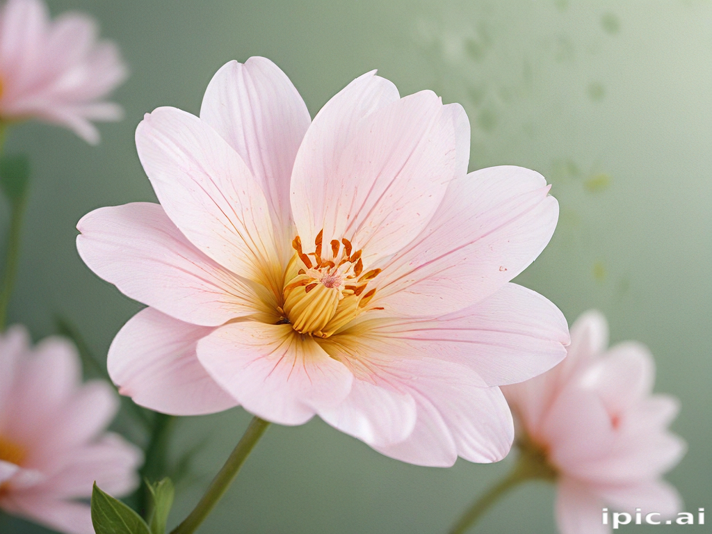Delicate Pink Flower Blossoming Against a Soft Green Background in Spring